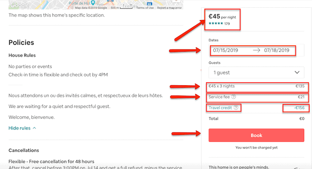 How to book on Airbnb - Service Fee, Cleaning Fees and Travel Credits